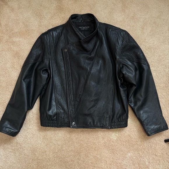 Marc Buchanan Pelle Pelle Oversized Textured Black Leather Moto Jacket Vintage - Picture 14 of 17